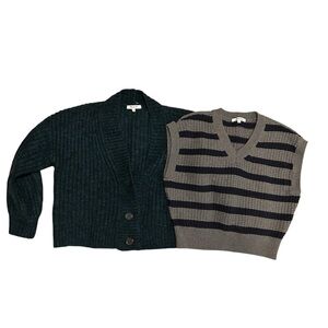 Madewell Men's Dark Green Cardigan and Gray Striped Sweater Vest
